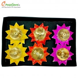 Brass Lotus Diya Set of 6 With Display Box Packing (Mixed Colours Available)
